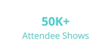 turquoise text show stat of 50K+ Attendee Shows