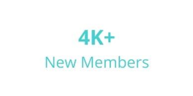 turquoise text show stat of 4K+ New Members