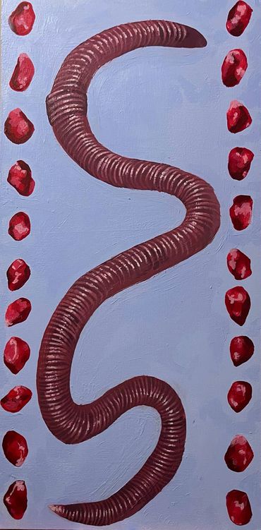 Elz Savage, “I’m only a day old”, Acrylic on wood board, 48.5 x 20cm, 2025