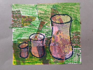 'Trilogy in Blue' 29.7x21cm. Mixed media collage, ink and oil pastels on paper. by Lior Locher, UK