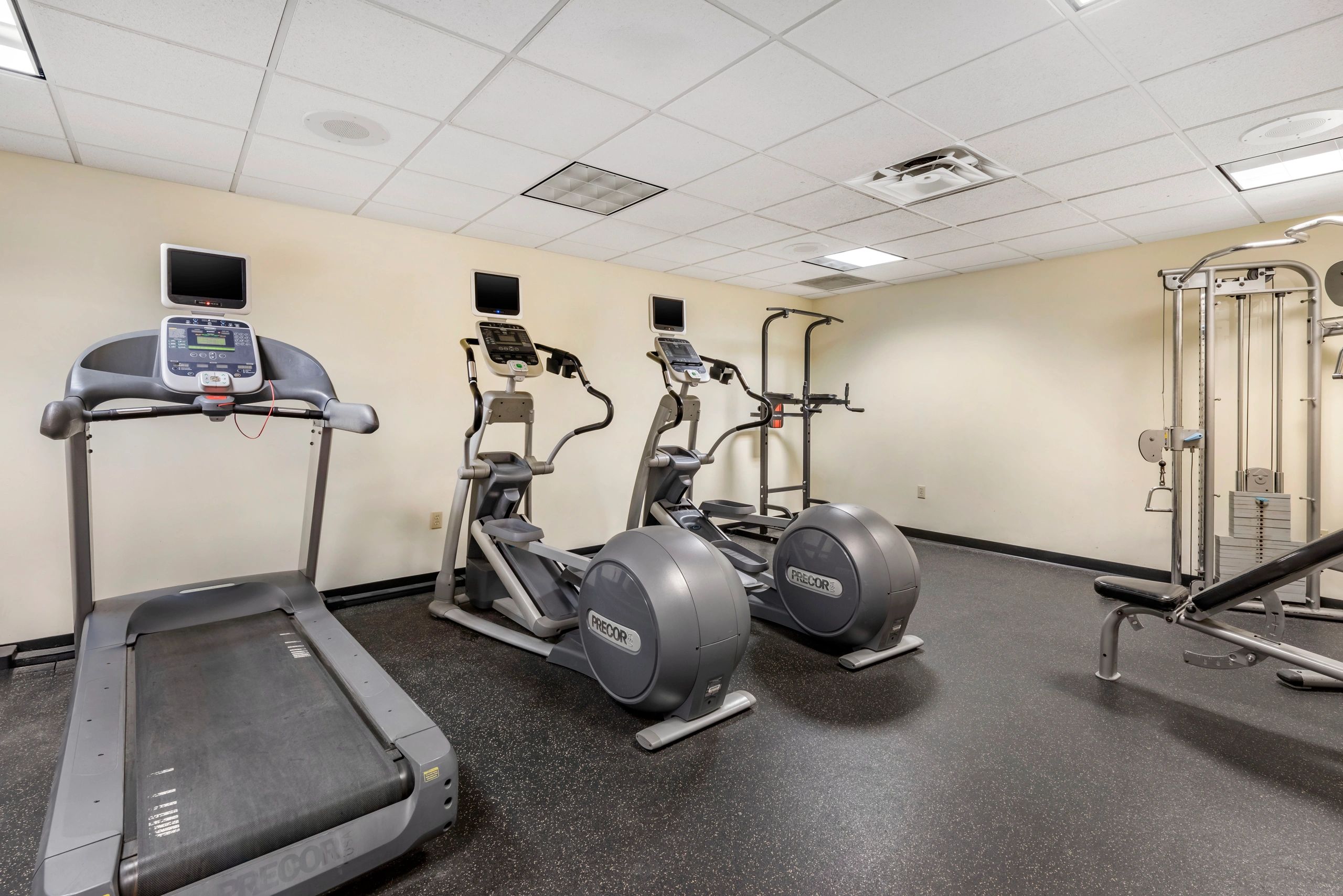 Fitness area with treadmill and elliptical machines