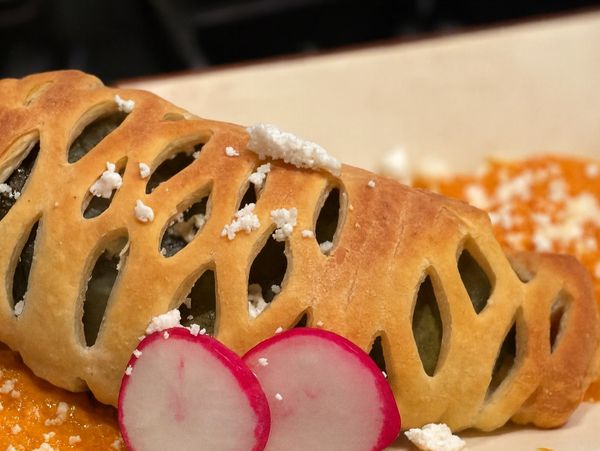 Chile Hojaldrado….Roasted Chile stuffed with Queso Oaxaca and Wrapped in Buttery Pastry