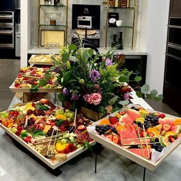 Grazing table in a kitchen.