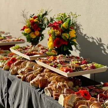 Table with pastries and fruit.