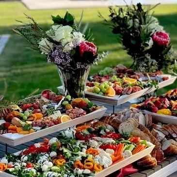 Tiered outdoor food platters.