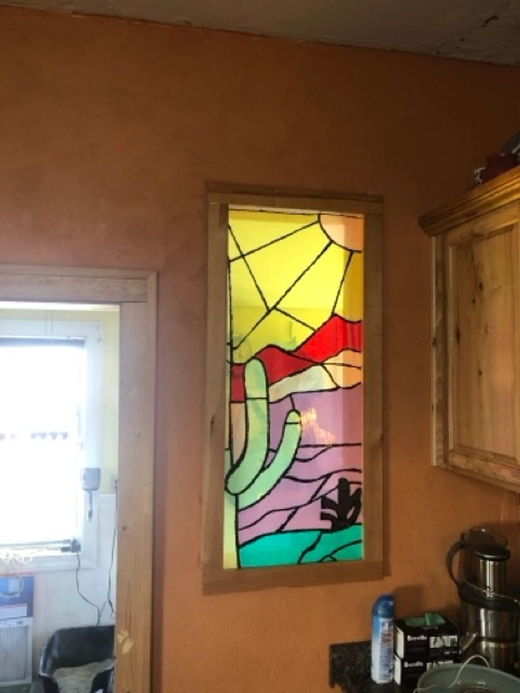 Faux stained glass desert scene.