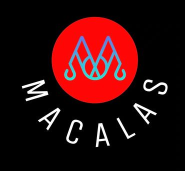 Modern logo with gradient blue 'M' inside a red circle and 'MACALAS' curved text.