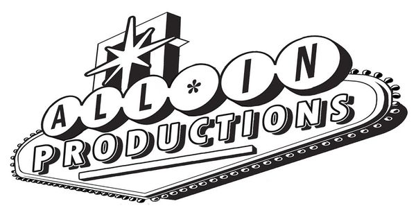 All In Productions logo, the company name imposed on a Las Vegas style marquee.