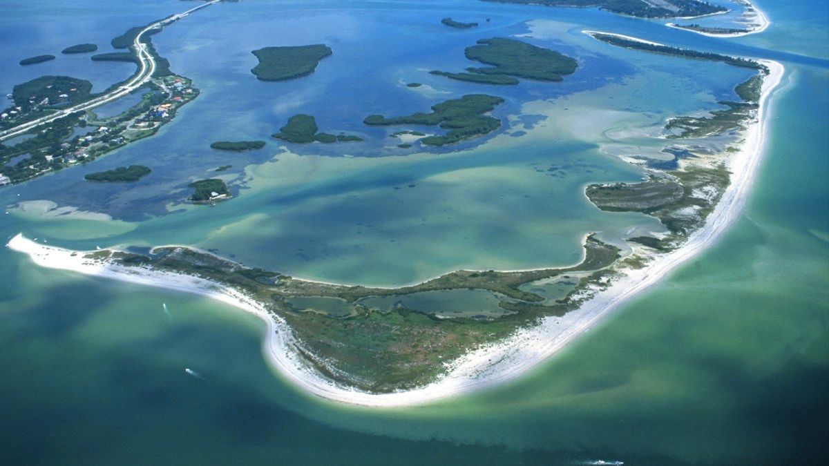 ariel view of shell island state park