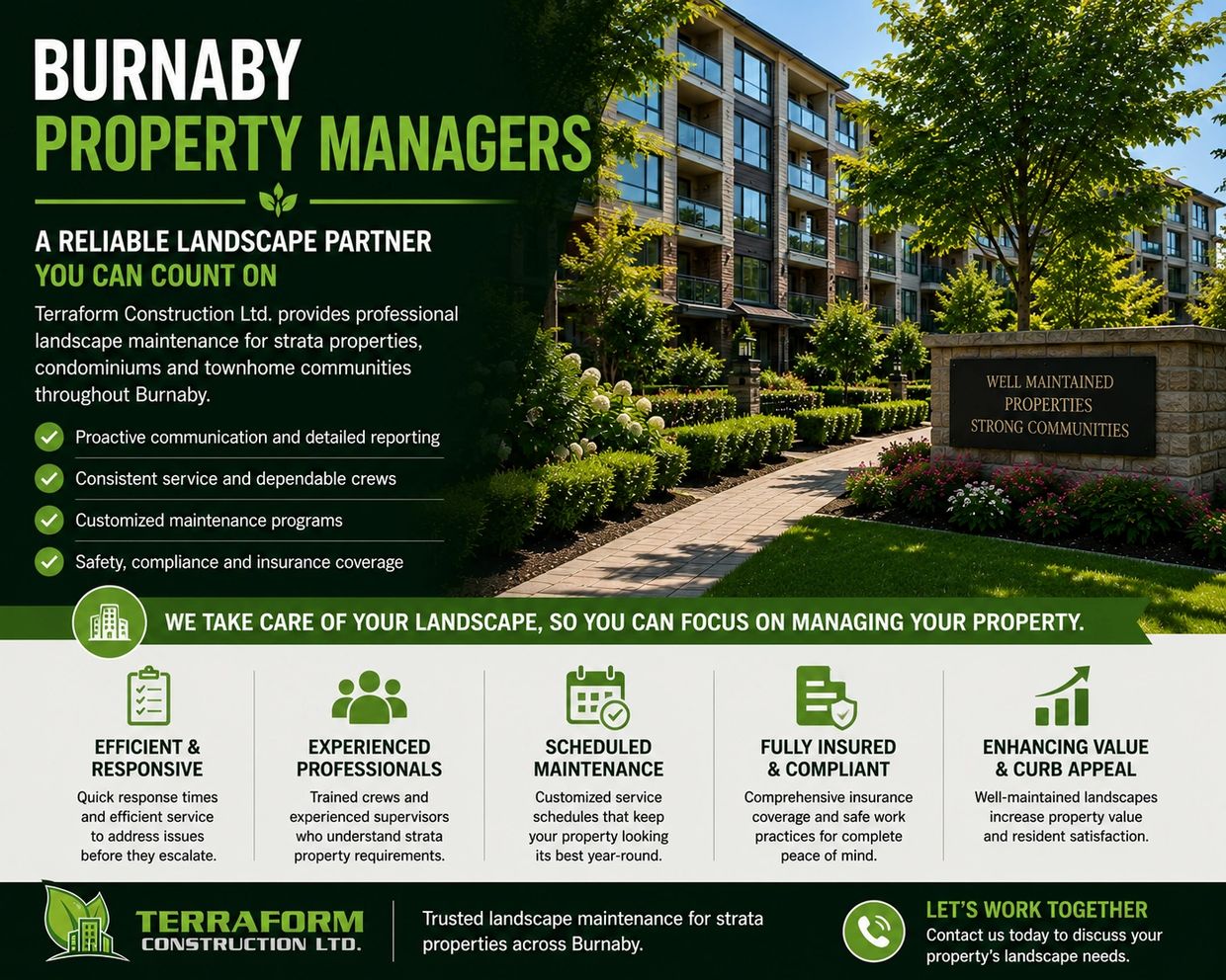 Professional strata landscape maintenance for property managers managing condo and townhouse propert