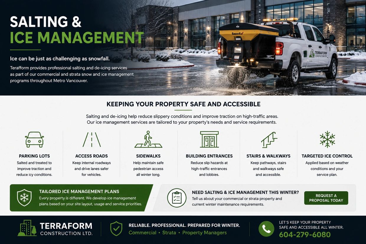 Commercial salting and ice management for parking lots, sidewalks and strata properties in Metro Van