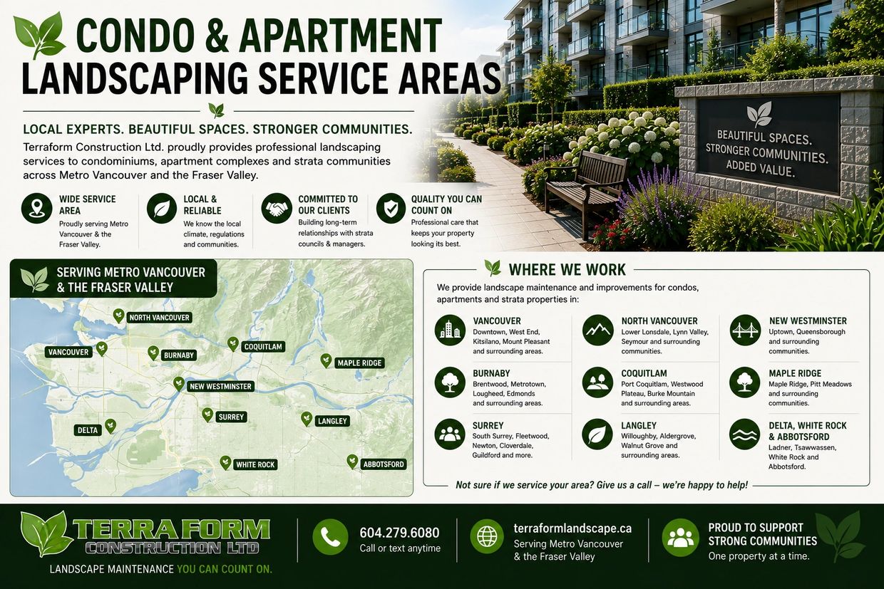 Condo and apartment landscaping service areas throughout Metro Vancouver and surrounding communities