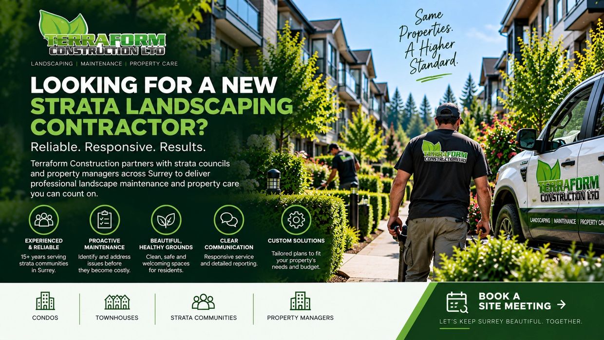 Terraform Construction providing professional strata landscape maintenance in Surrey BC for condo an