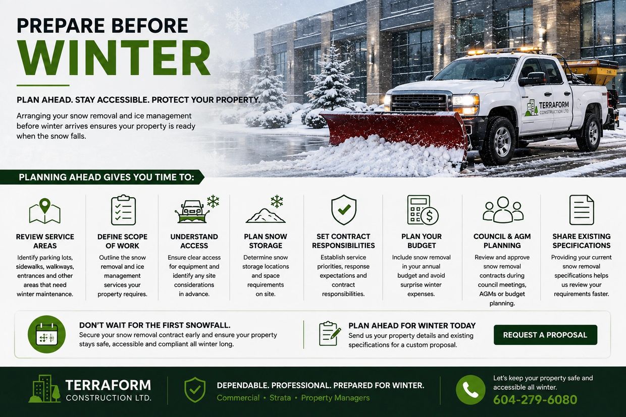 Commercial and strata properties preparing snow removal and ice management plans before winter in Me
