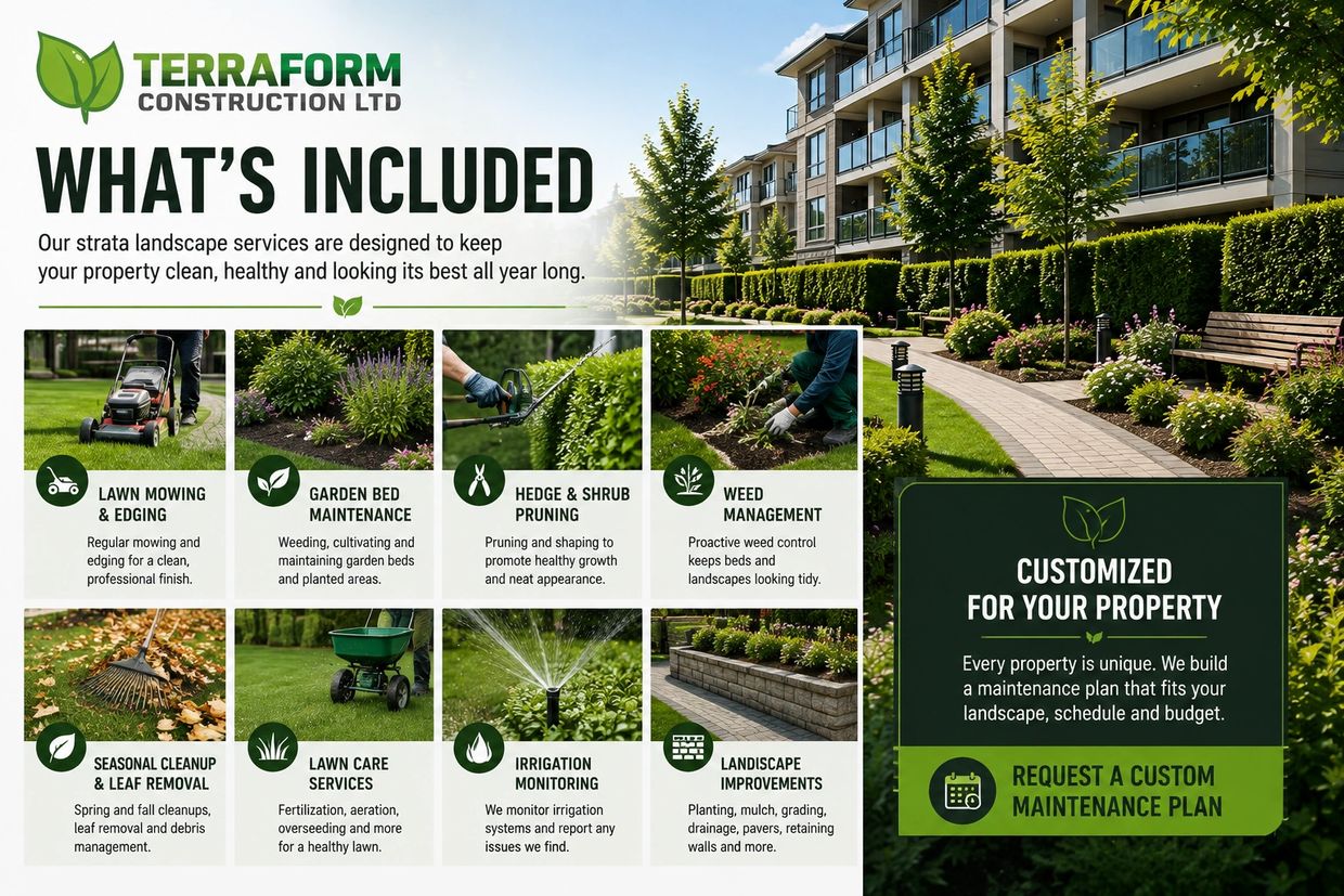 Richmond strata landscaping including lawn care, gardens, pruning, weed control and seasonal cleanup