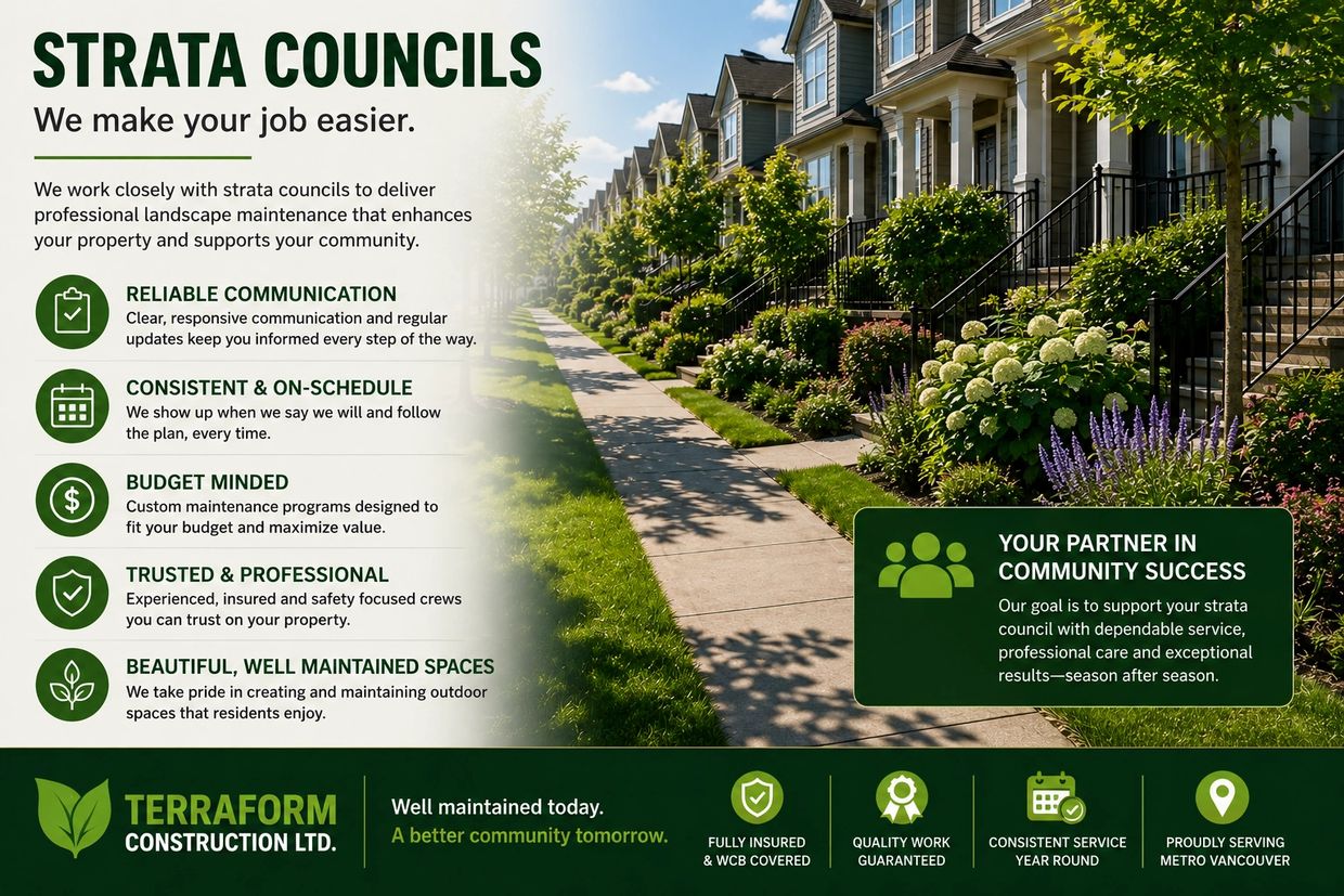 Townhouse strata landscaping for strata councils in Metro Vancouver with scheduled maintenance