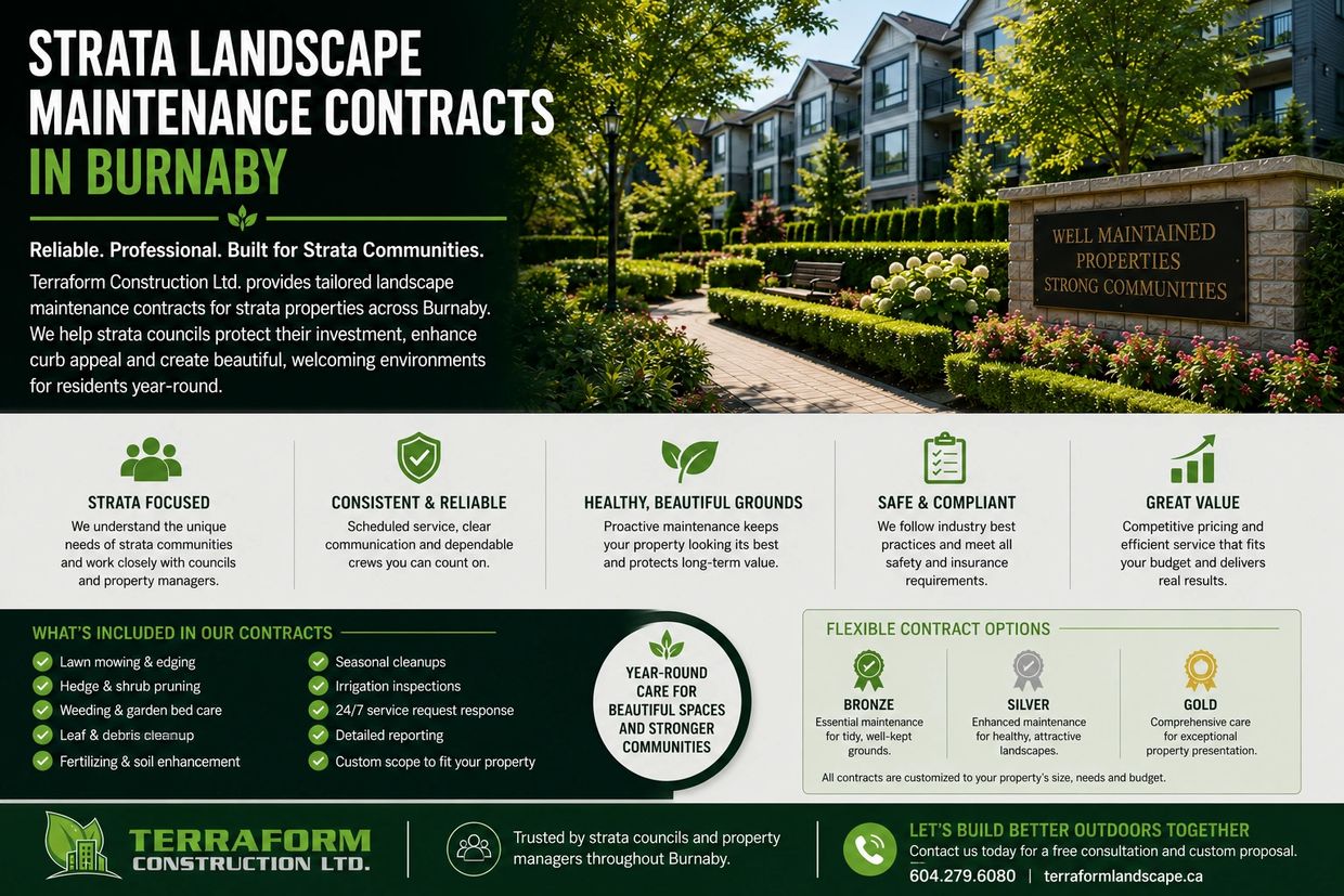 Strata landscape maintenance contracts for condo and townhouse properties in Burnaby, BC.