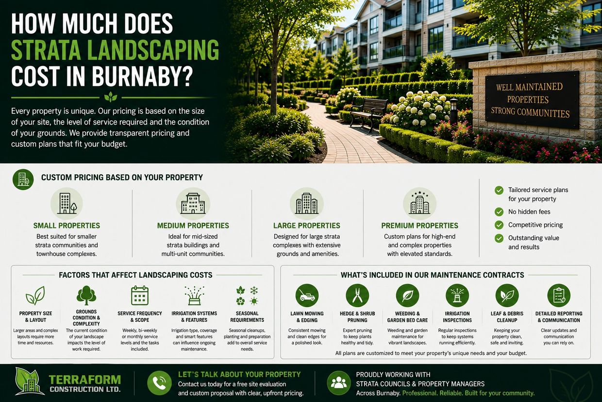 Factors affecting strata landscaping and landscape maintenance costs for properties in Burnaby, BC.