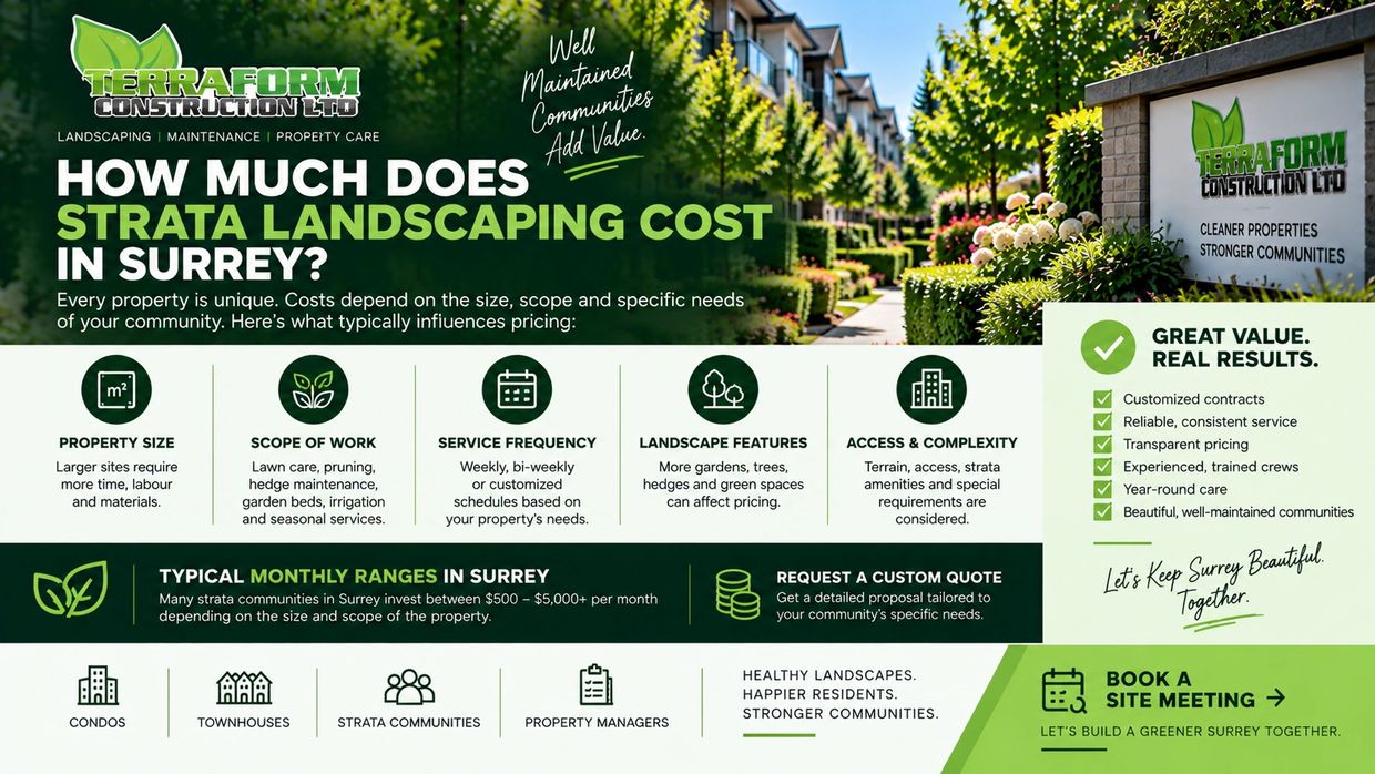 Factors that affect strata landscaping costs in Surrey BC, including property size, maintenance scop