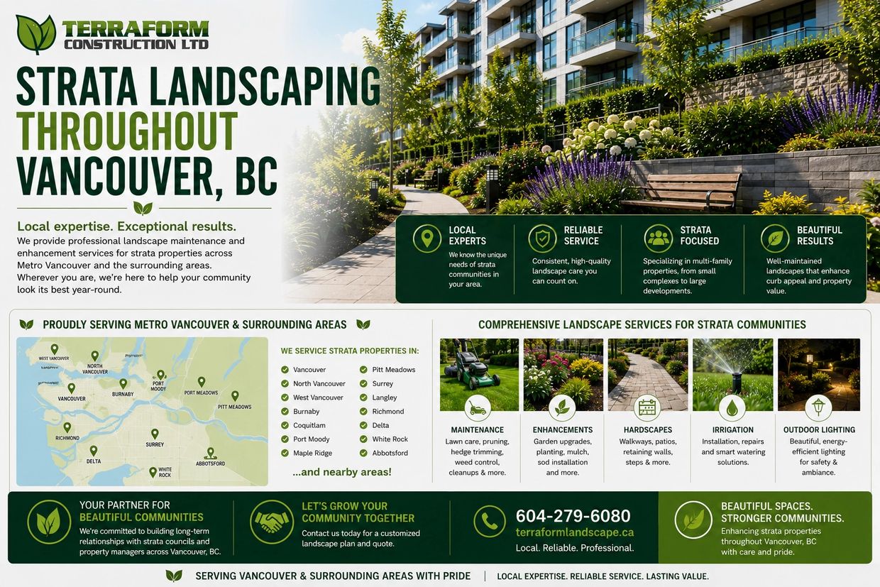 Strata landscaping throughout Vancouver BC with professional landscape maintenance for condos, townh