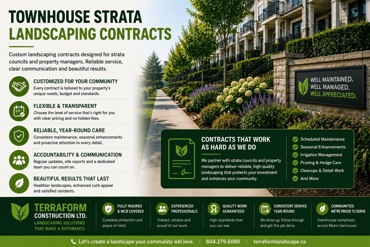 Townhouse strata landscaping contracts in Metro Vancouver with customized scheduled maintenance