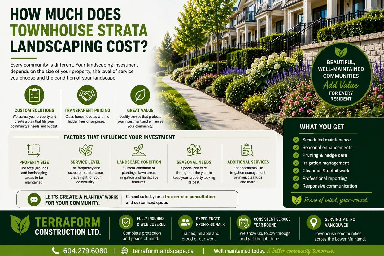 Townhouse strata landscaping costs in Metro Vancouver based on property size and service level