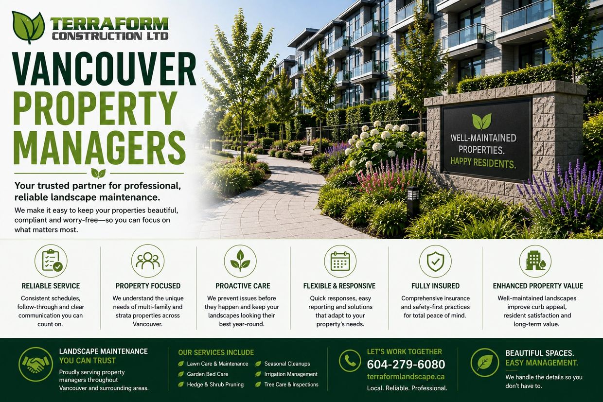 Vancouver property manager landscaping services for strata, condo and multi-family properties with p