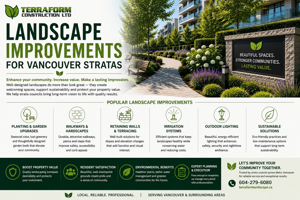 Landscape improvements for Vancouver strata properties including garden upgrades, walkways, retainin