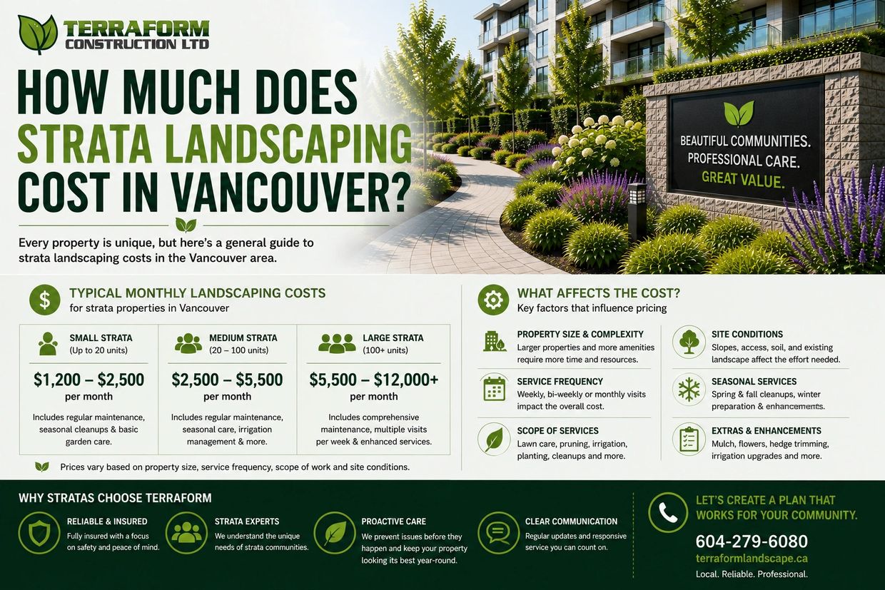 Factors that affect strata landscaping costs in Vancouver BC, including property size, service frequ