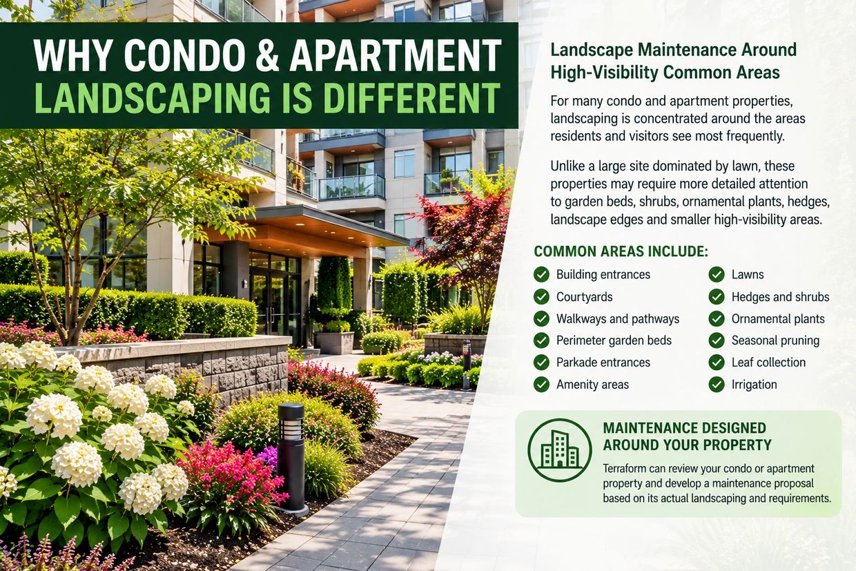Condo landscaping for high-visibility entrances, gardens, walkways and common areas in Metro Vancouv