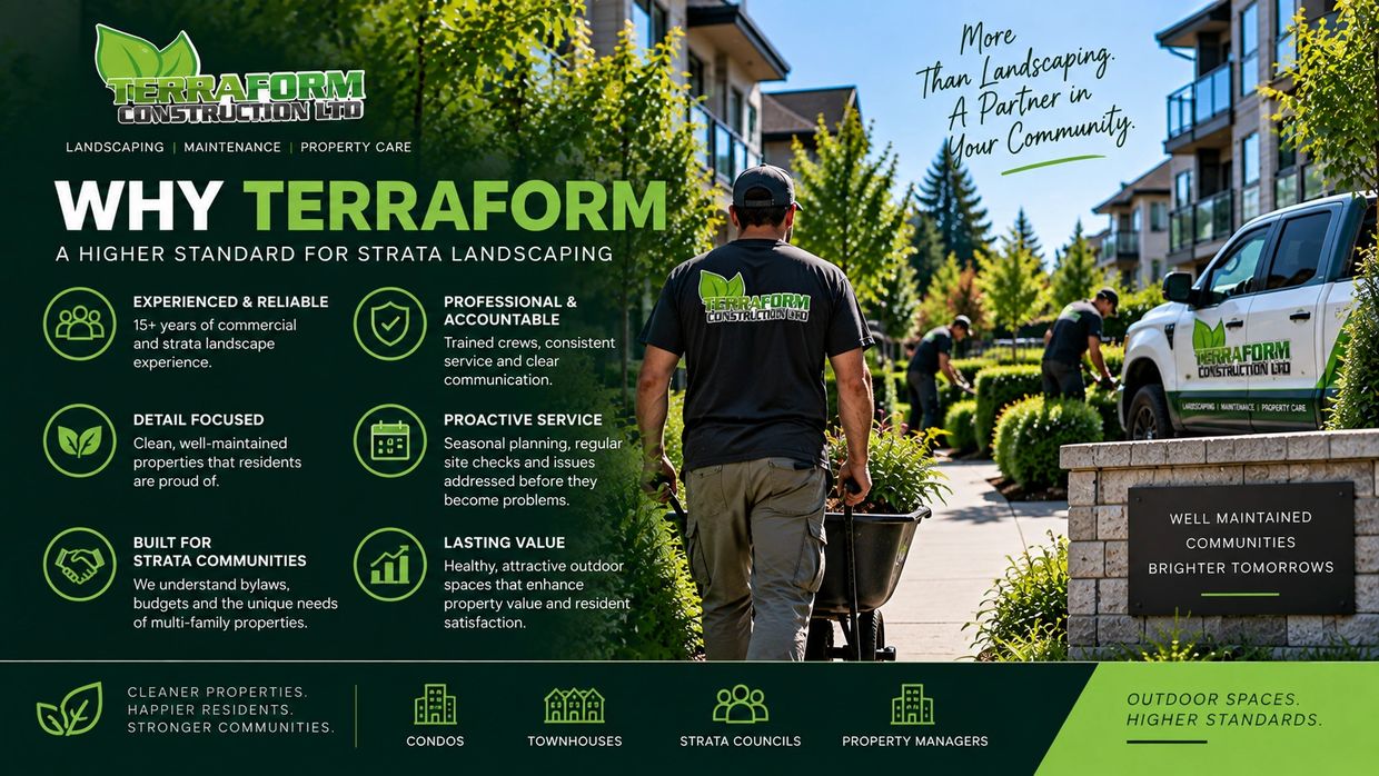Terraform Construction providing professional strata landscaping in Surrey BC for condos, townhouses