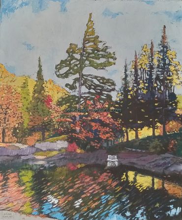 Painting of the Little Mississippi river in the fall