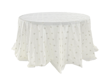 white sequin dot tablecloth