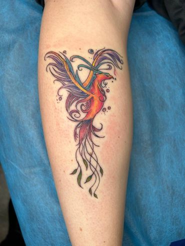 Phoenix tattoo in color by Hector Salazar Tattoos in Yuma AZ