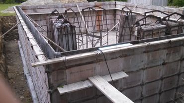 Concrete foundation formwork set up for pouring.