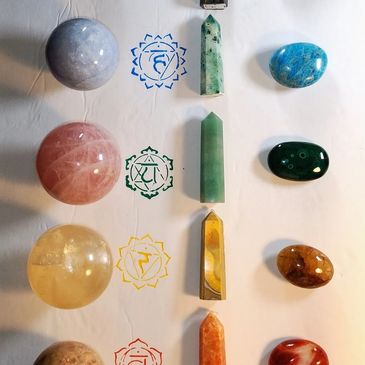 Variety of crystals for Chakra healing including wearable energy