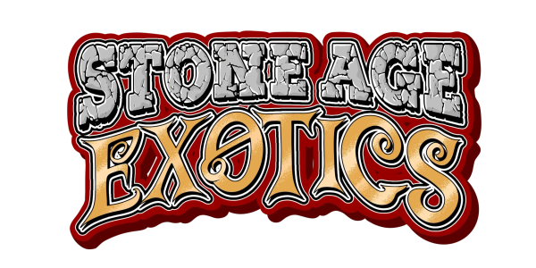 Stone Age Exotics logo with bold stone and ornate lettering.