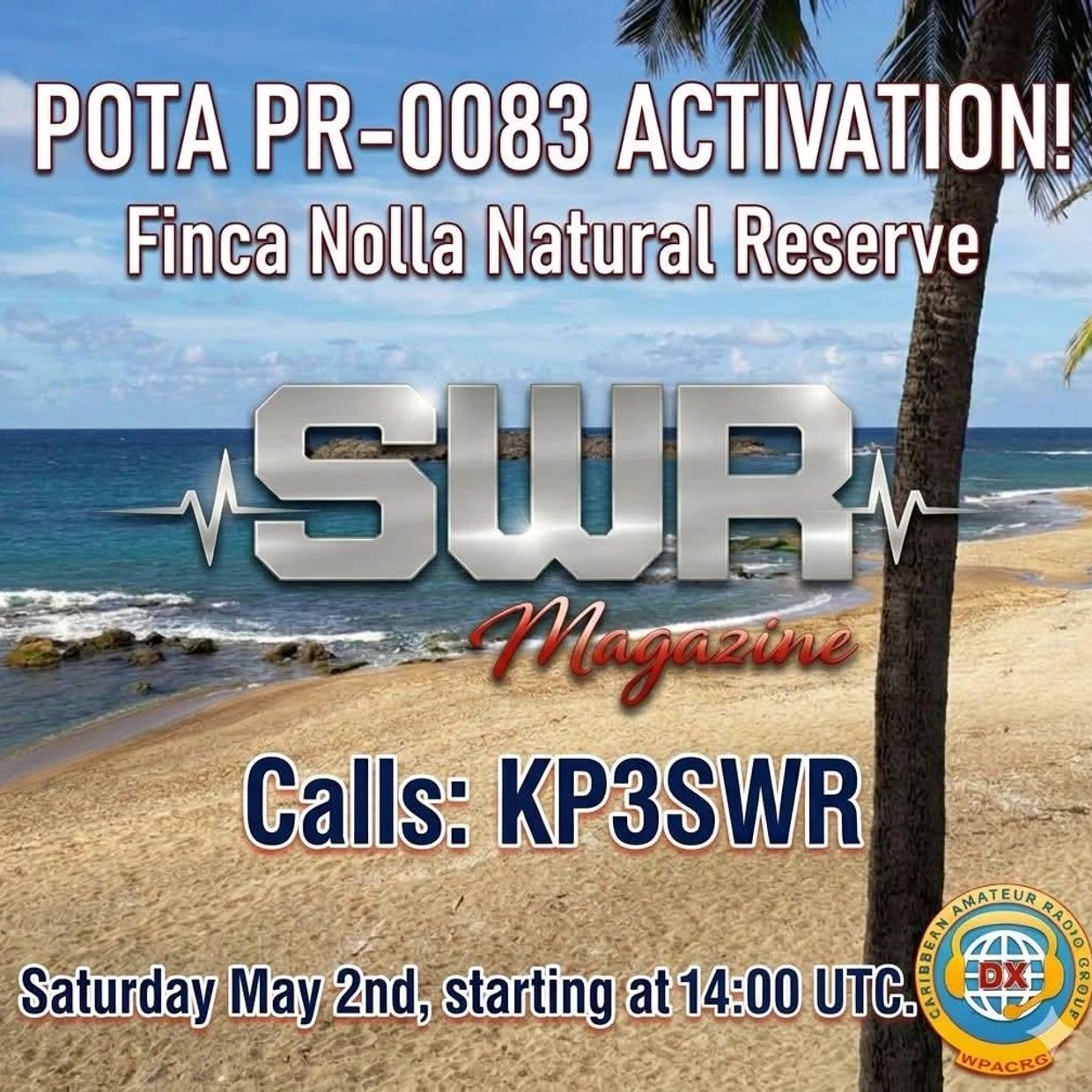 Announcement for POTA activation at Finca Nolla Natural Reserve with call sign KP3SWR.