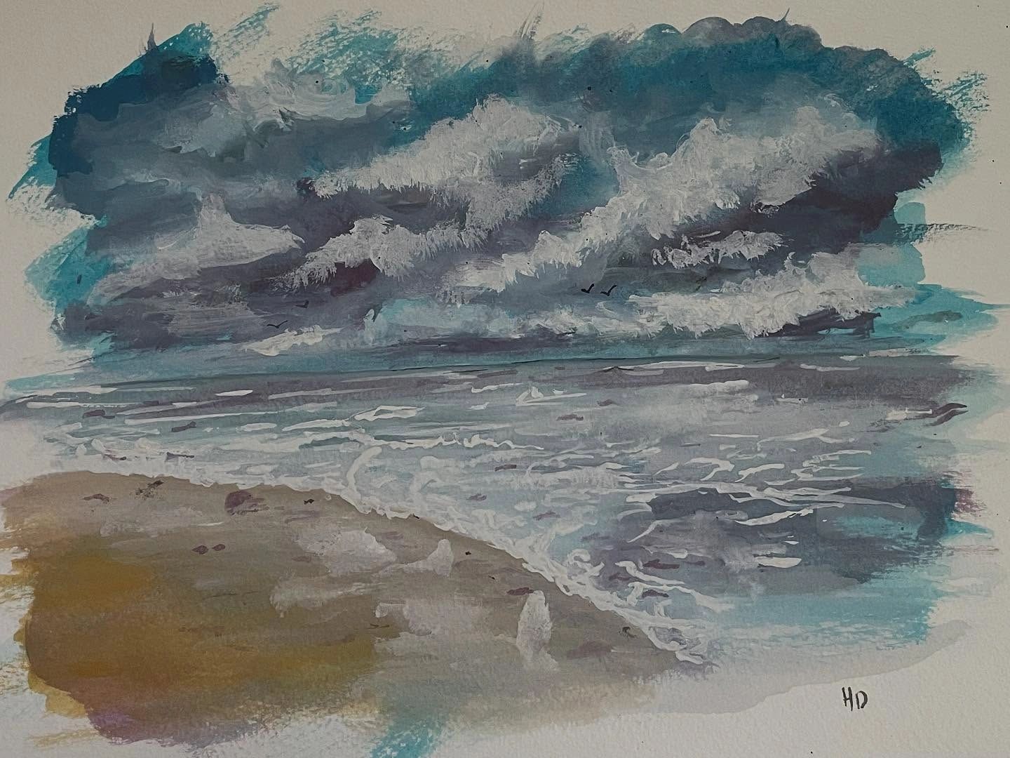Gouache water painting seascape