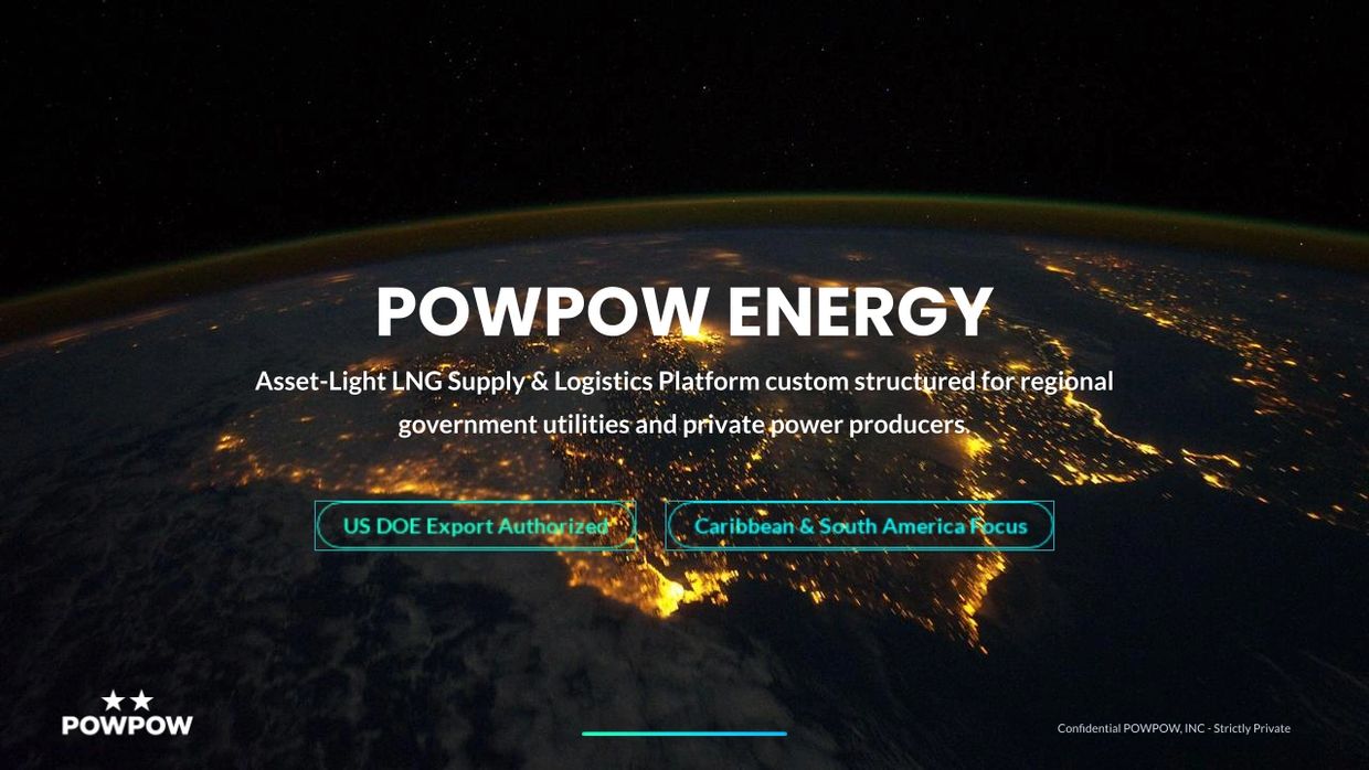 Night view of Earth highlighting Powpow Energy's LNG supply platform for regional utilities.