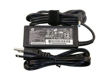 Black HP laptop charger with power cord and adapter.