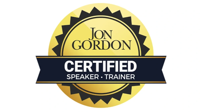 Jon Gordon certified speaker and trainer badge.