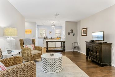 Garden Cottage entrance, living room, and kitchen