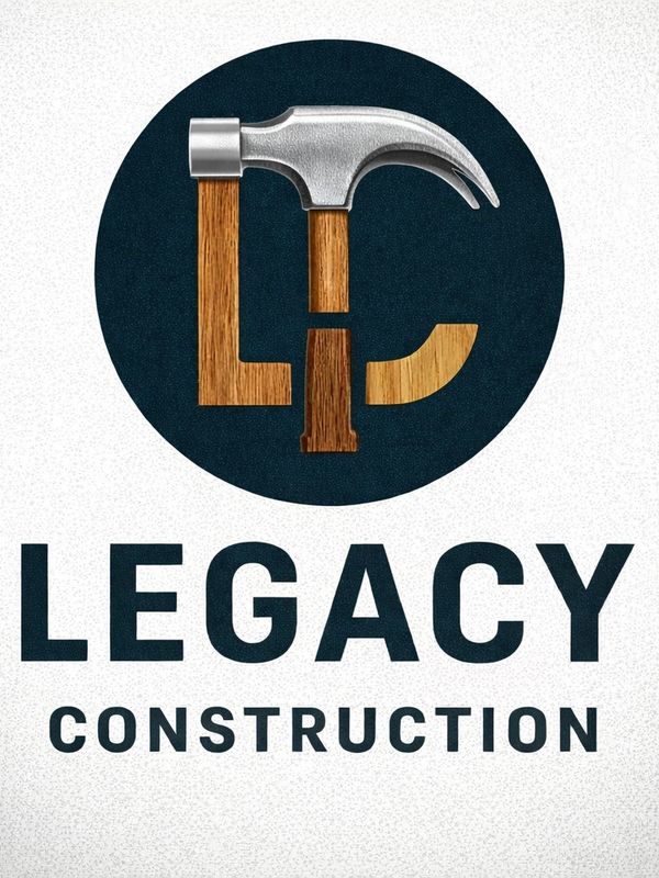 Logo for Legacy Construction featuring a hammer and wooden elements.