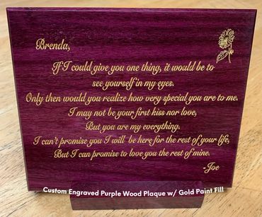 Custom Laser engraved wood plaque paint filled
