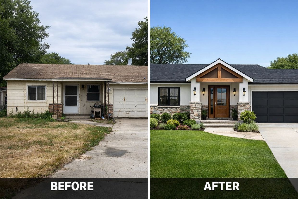 Before and after of a home by Justice Renovations