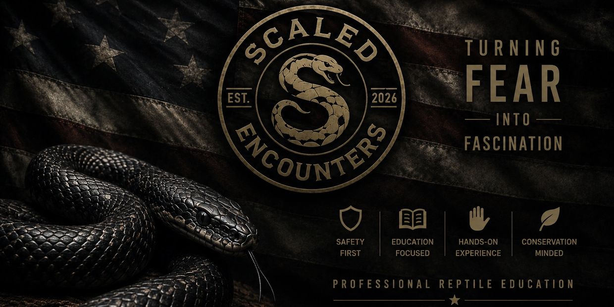 Logo of Scaled Encounters with a black snake and educational themes.