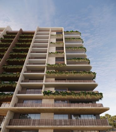 Close-up view of Solea luxury condo balconies with tropical greenery and modern design in Punta Cana