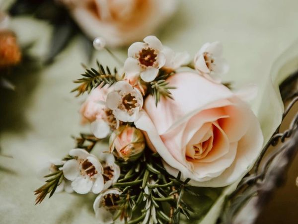 Wedding bouquet of pink and white roses