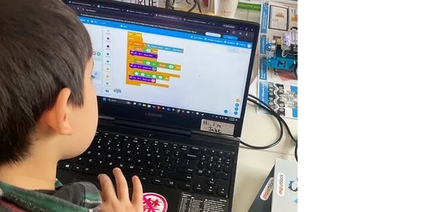 Child coding on a laptop.
